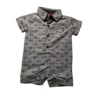DKNY Child Boy‎ Girl Unisex 6-9 Mo Blue Button  Collared One Piece Logo Preppy!